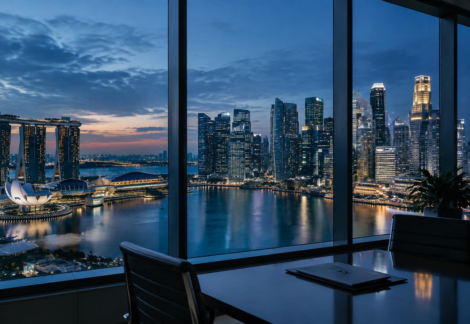 Singapore central business district at dusk
